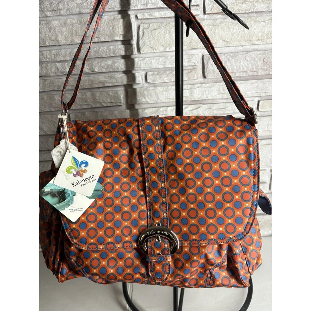 Kalencom Messenger Buckle Diaper Bag Orange Dots W/Mini Bag Bottle Tote Pad